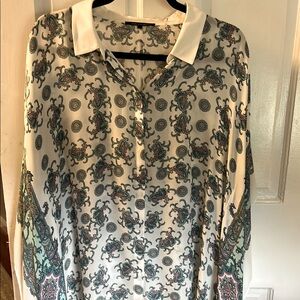 Kobi Halperin Black and White Graphic Polo Blouse